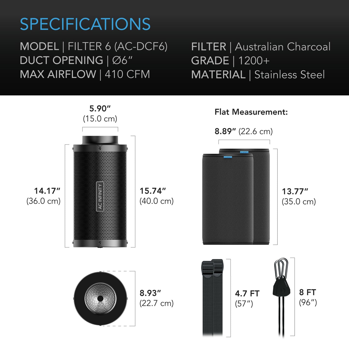 AC Infinity Carbon Filter, 6" Australian Charcoal