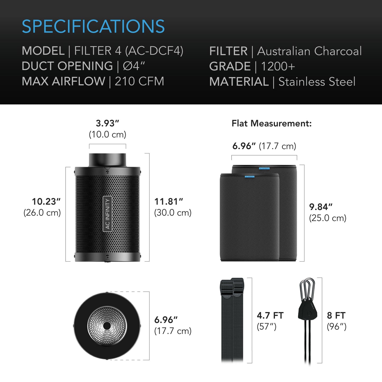 AC Infinity Carbon Filter, 4" Australian Charcoal