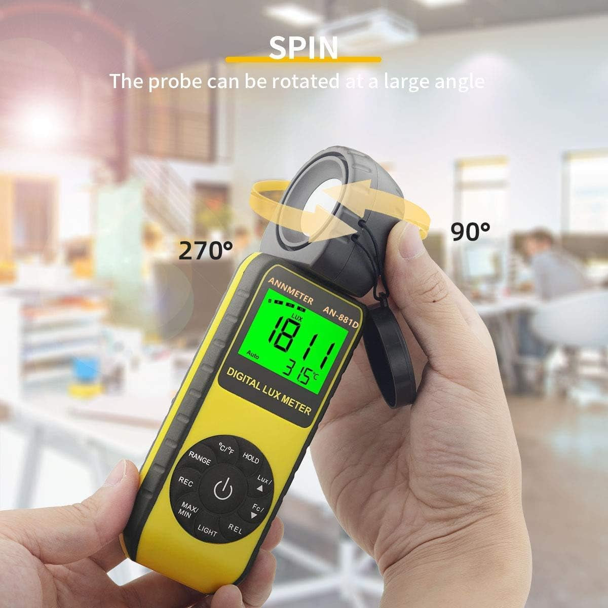 Digital Lux/Foot Candle Light Meter,  Illuminance Lumen Tester 0.01~400,000 Lux, Handheld Luxometro AI-881D for LED Plant Grow Lighting, Luxmeter W/Data Logging & Rotatable Detector