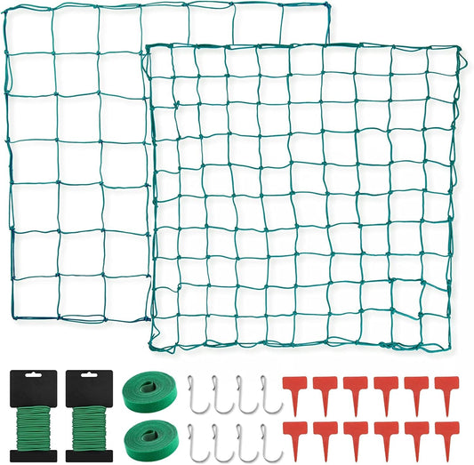 Trellis Netting for 4X4 Ft Grow Tents, Dual-Layer Flexible Net 3X3 Ft with Stainless Steel Hooks&Plant Labels&Garden Plant Twist Tie &Hook and Loop Tape (49&100 Meshes)