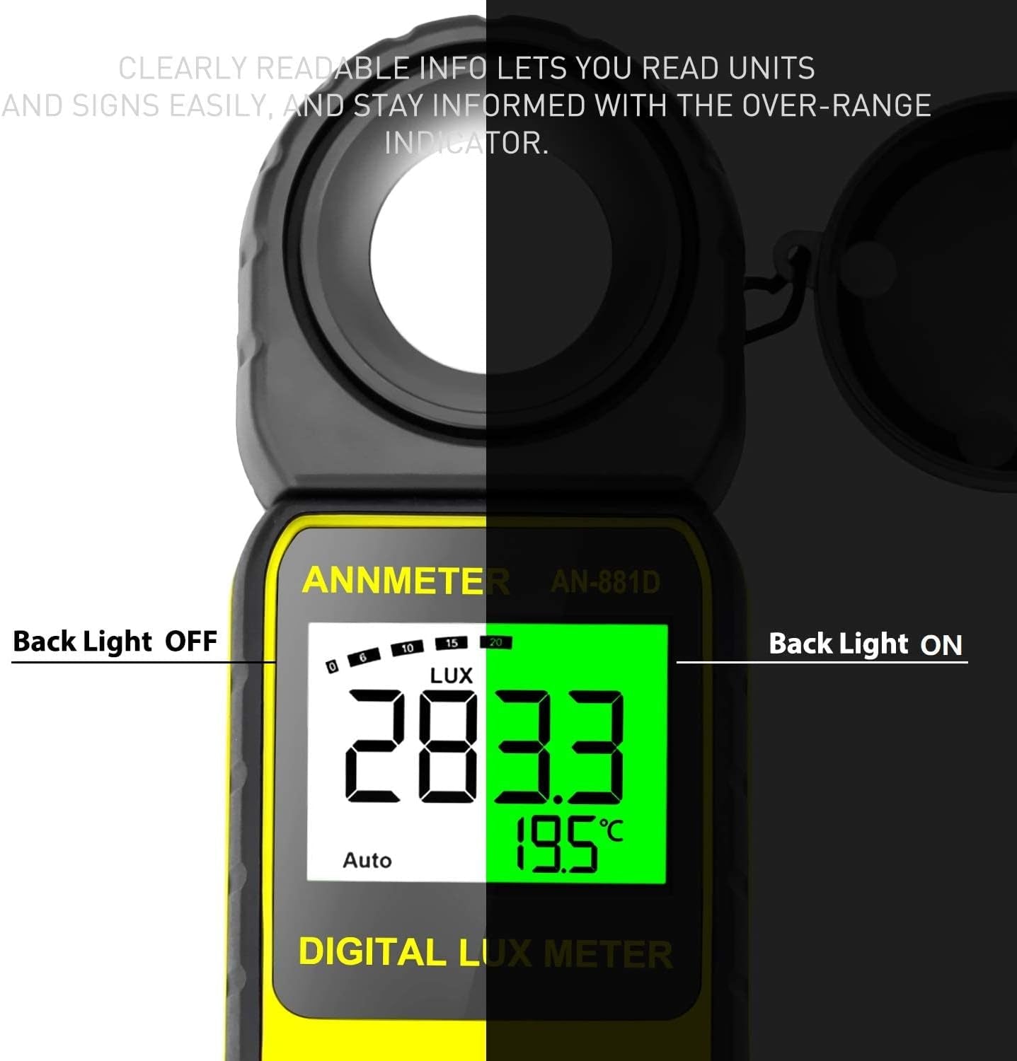 Digital Lux/Foot Candle Light Meter,  Illuminance Lumen Tester 0.01~400,000 Lux, Handheld Luxometro AI-881D for LED Plant Grow Lighting, Luxmeter W/Data Logging & Rotatable Detector