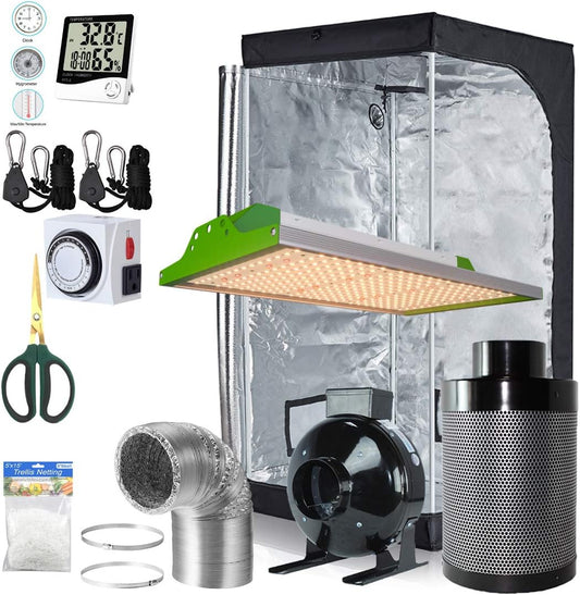 Alphapar New Tech Pro Full Spectrum Sunlike 100W LED Grow Light Kit + 32''X32''X63'' Grow Tent + 4'' Fan Filter Ventilation Kit Indoor Plant Growing Complete Package