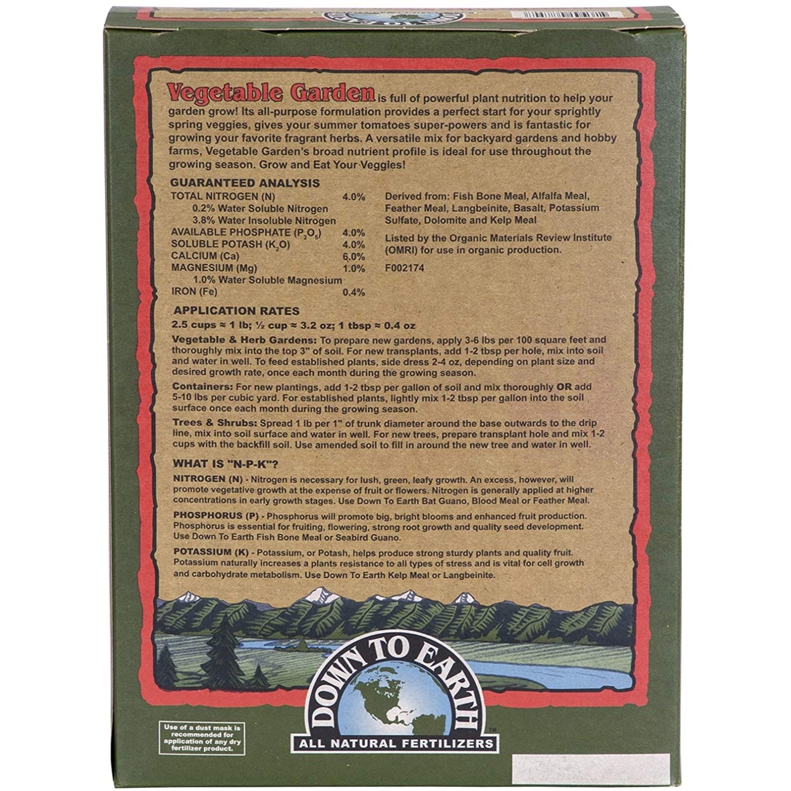 Down to Earth (#07854) Organic Vegetable Garden Fertilizer 4-4-4, 5# Box