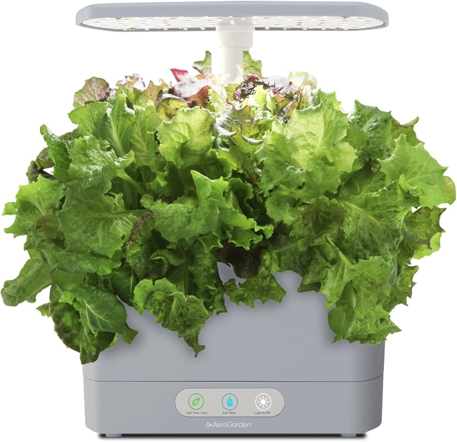 AeroGarden Harvest Indoor Garden Hydroponic System with LED Grow Light and Herb Kit, Holds up to 6 Pods, Cool Gray